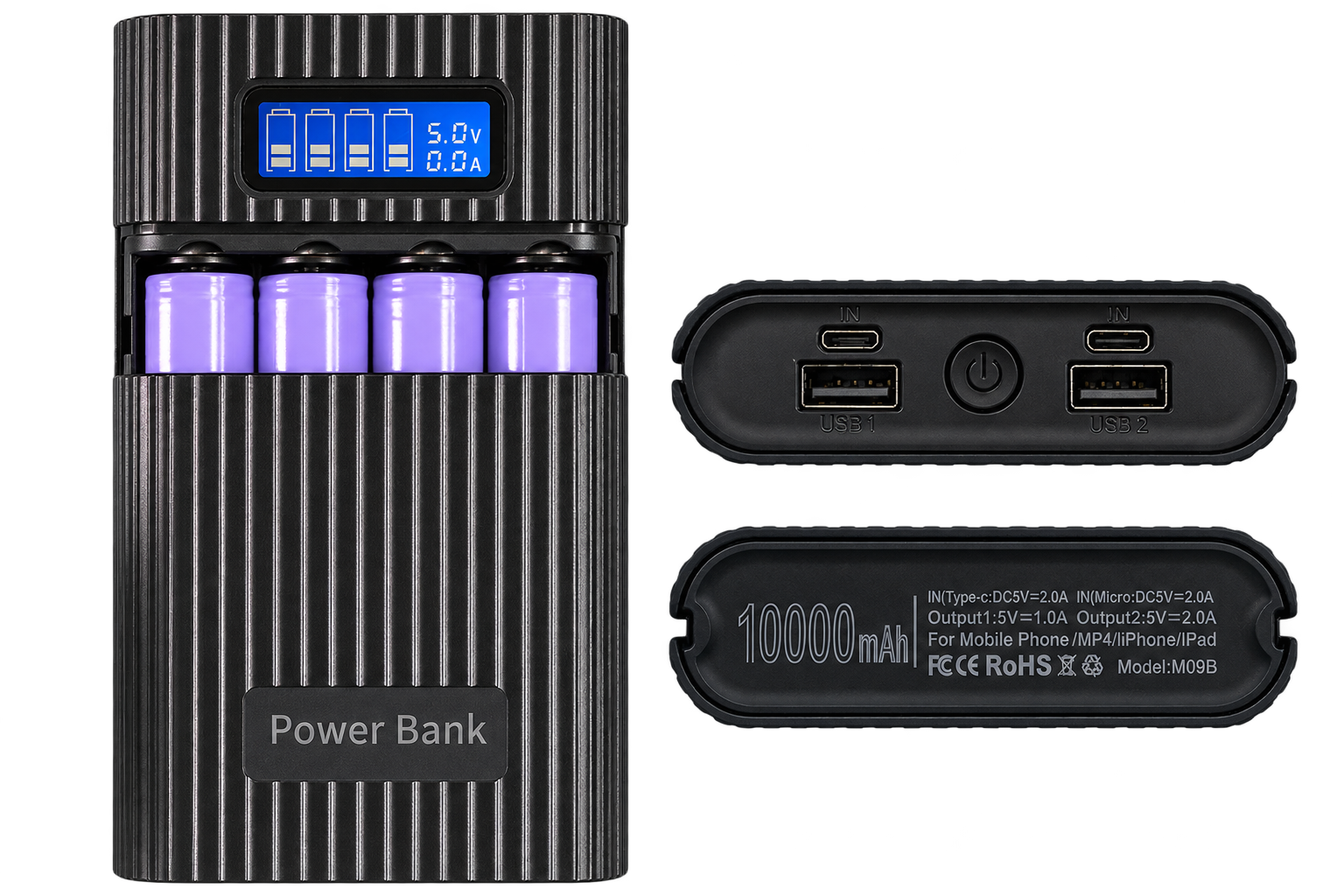 進階款 USB-C 充電盒的四槽機身、螢幕與兩個端面